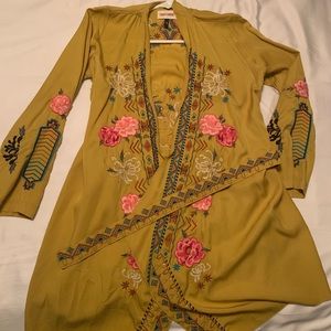 Driftwood western-style kimono. Embroidered detailing